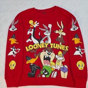 Looney Tunes Graphic Sweatshirt Kid Med(7-9) Red Bugs Bunny Taz Pullover cartoon